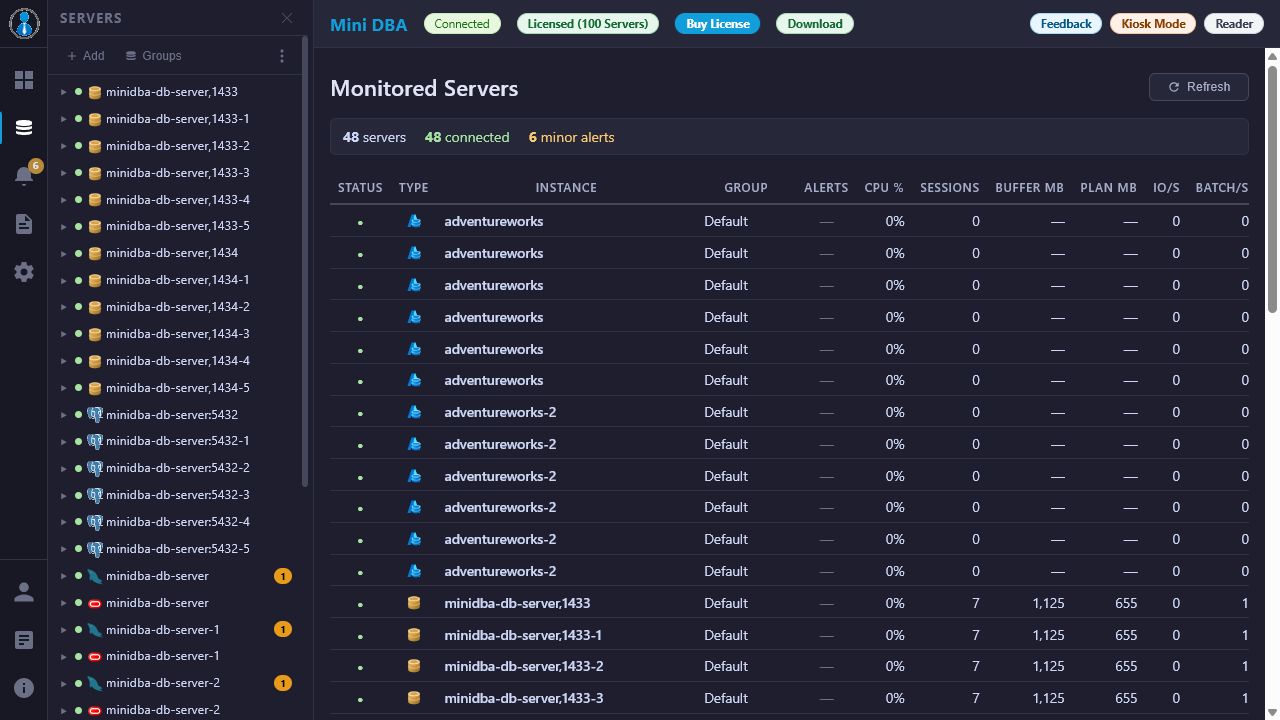 Mini DBA servers page